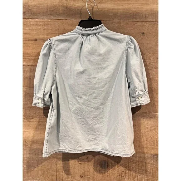 FRAME Ruffled cotton-chambray denim blouse size S